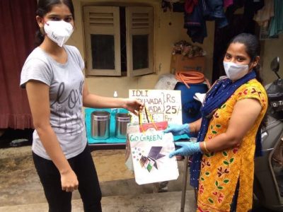 Making and distributing eco friendly bags as part of Daan Utsav